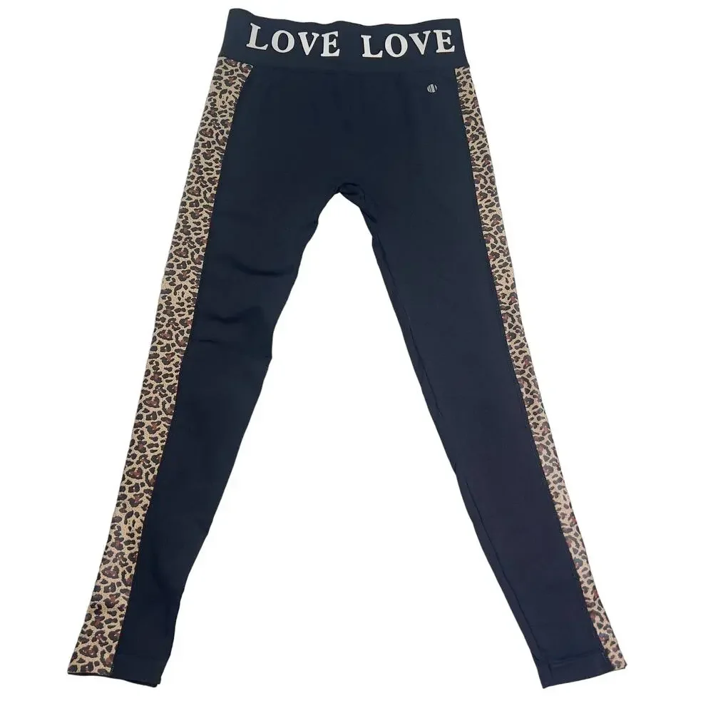 LA Winner Leggings Woman's One Size Workout Pants Animal Print Leopard LOVE Band